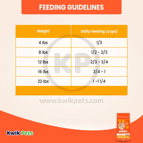 Feeding Guidelines of IAMS Proactive Health Adult Dry Cat Food Chicken 7-lb