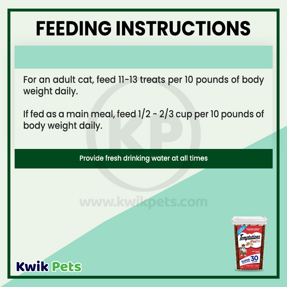 Feeding Instructions of Temptations MixUps Crunchy & Soft Adult Cat Treats Backyard Cookout 30-oz