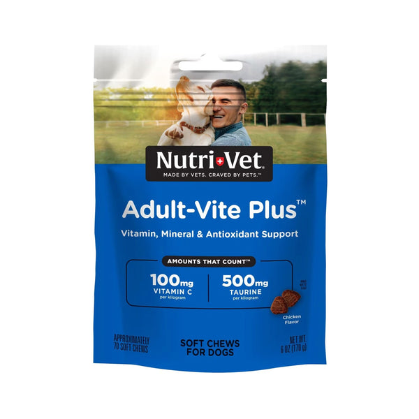 Front of Nutri-Vet Adult-Vite Plus Chicken Soft Chew Vitamins for Adult & Senior Dogs 6-oz