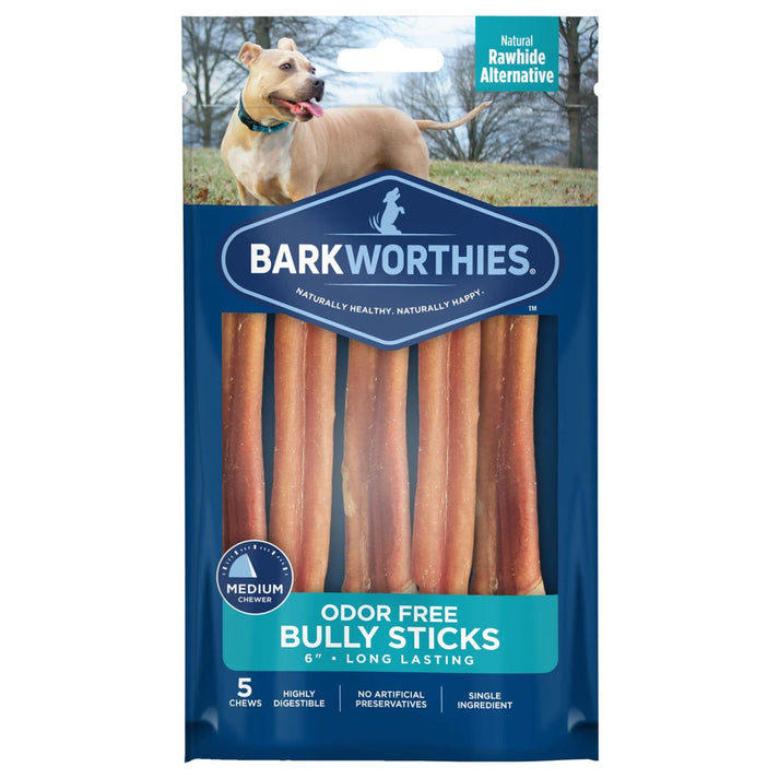 Barkworthies 6" Odor Free Bully Stick Dog Chews 5 Count
