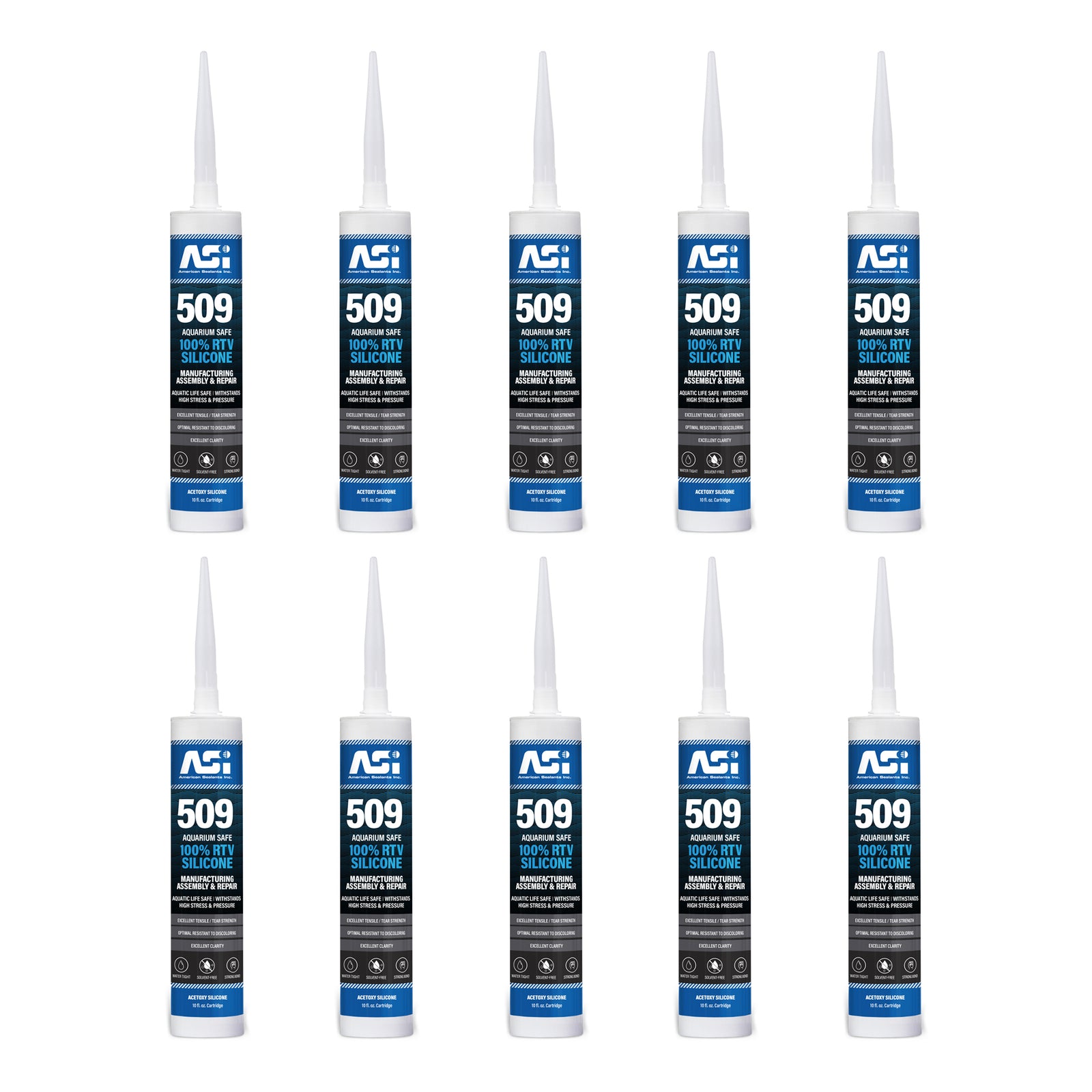 ASI Black Aquarium Silicone Sealant Cartridge 10.2-oz 10 Pack, Kwik Pets