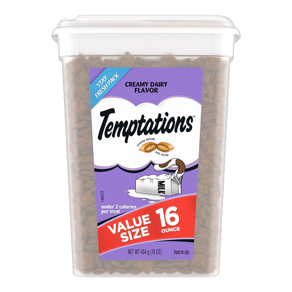 Front of Temptations Classics Crunchy & Soft Adult Cat Treats Creamy Dairy 16-oz