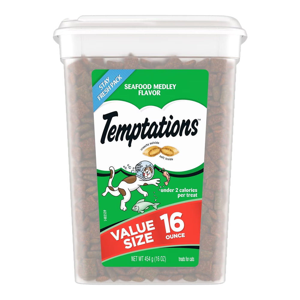 Front of Temptations Classics Crunchy & Soft Adult Cat Treats Seafood Medley 16-oz