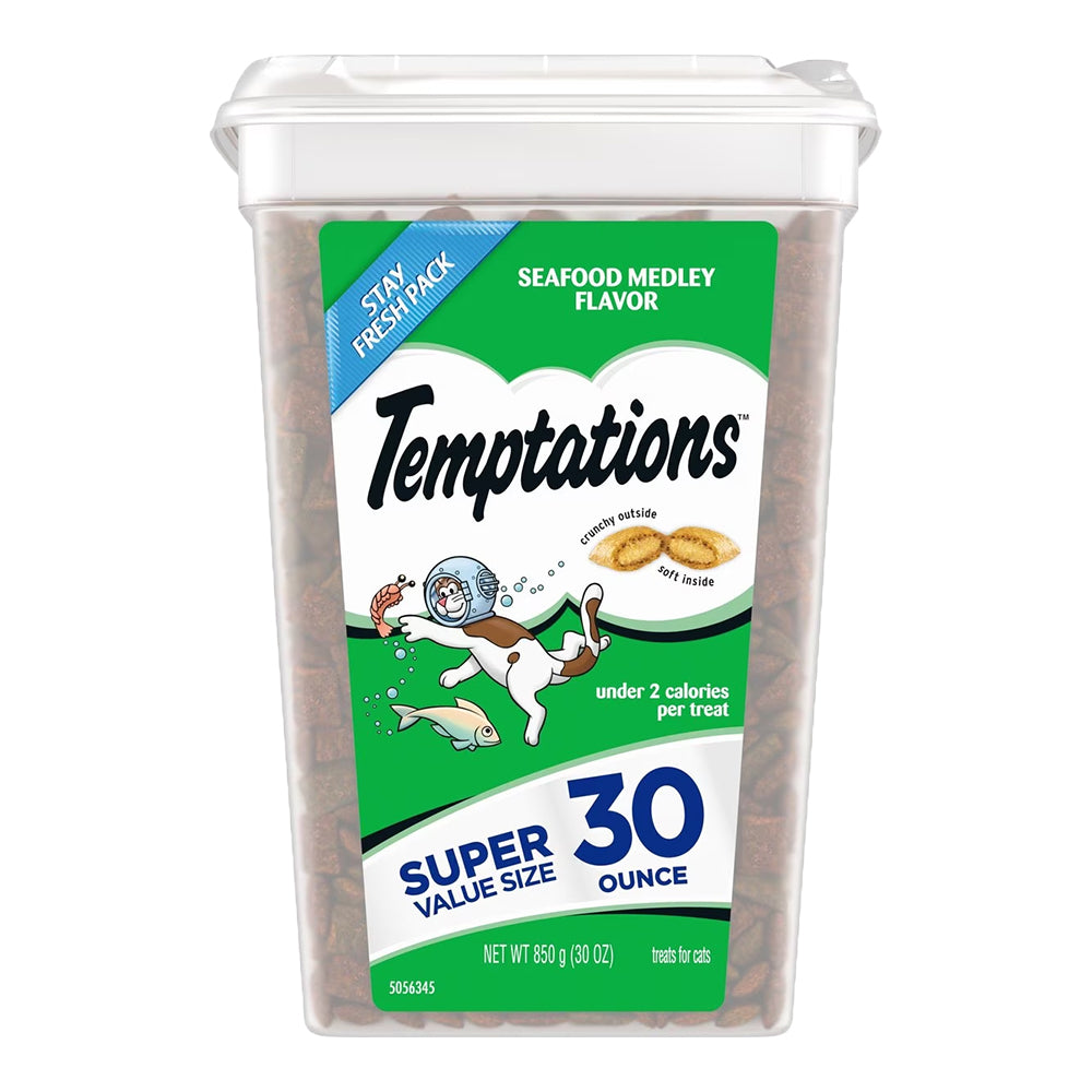 Front of Temptations Classics Crunchy & Soft Adult Cat Treats Seafood Medley 30-oz