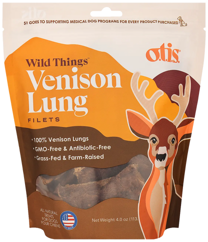 Front of O.T.I.S. Wild Things Dog Treat Filets Venison Lung 4-oz