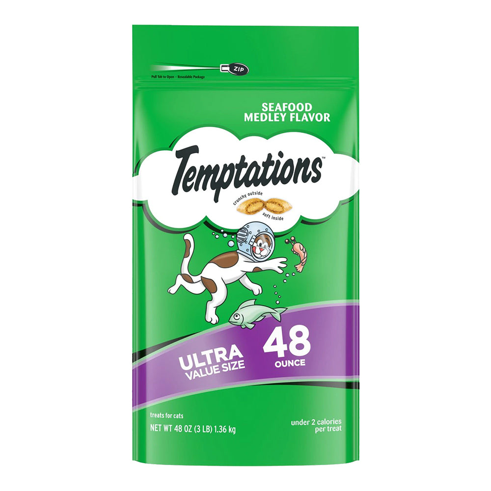 Front of Temptations Classics Crunchy & Soft Adult Cat Treats Seafood Medley 48-oz