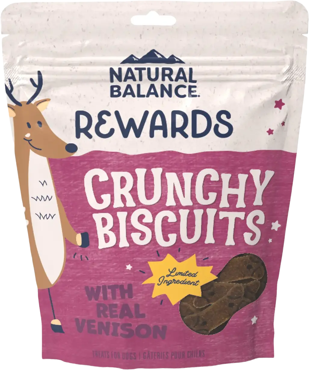 Front of Natural Balance Pet Foods Rewards Crunchy Biscuits Dog Treats Venison 14-oz