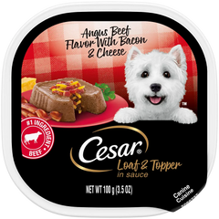Cesar Loaf & Topper in Sauce Adult Wet Dog Food Angus Beef w/Bacon & Cheese 3.5-oz