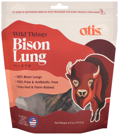 Front of O.T.I.S. Wild Things Dog Treat Filets Bison Lung 4-oz