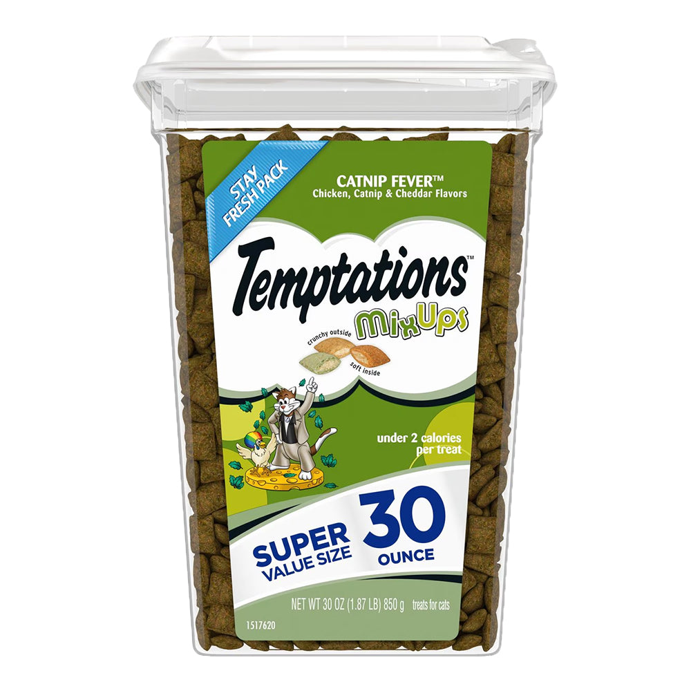 Front of Temptations MixUps Crunchy & Soft Adult Cat Treats Catnip Fever 30-oz