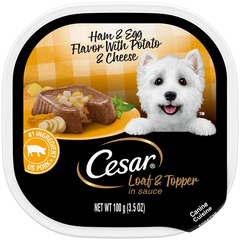Cesar Loaf & Topper in Sauce Adult Wet Dog Food Ham & Egg w/Potato & Cheese 3.5-oz