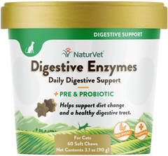 NaturVet Digestive Enzymes Plus Pre and Probiotic Soft Chews for Cats 60 Count 3.1-oz