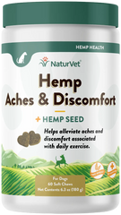 NaturVet Hemp Aches & Discomfort Plus Hemp Seed Soft Chews for Dogs 60 Count 6.3-oz