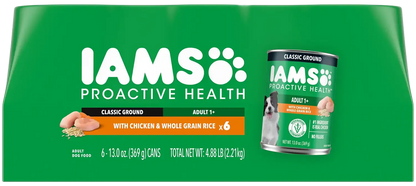 Front of IAMS Proactive Health Adult Wet Dog Food Pate with Chicken & Rice 6 Count 13-oz