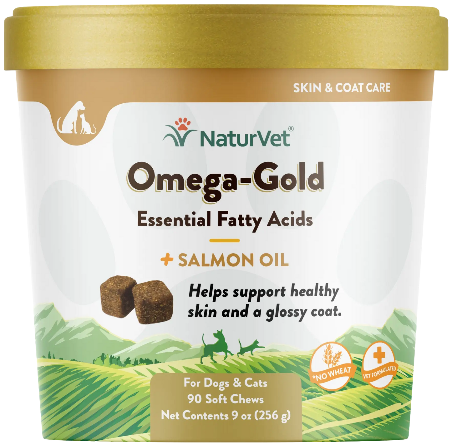 Front of NaturVet Omega-Gold Plus Salmon Oil Soft Chews for Dogs & Cats 90 Count 9-oz