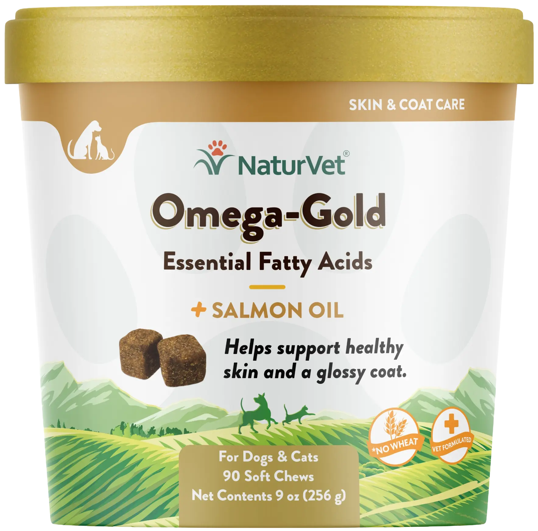 Front of NaturVet Omega-Gold Plus Salmon Oil Soft Chews for Dogs & Cats 90 Count 9-oz