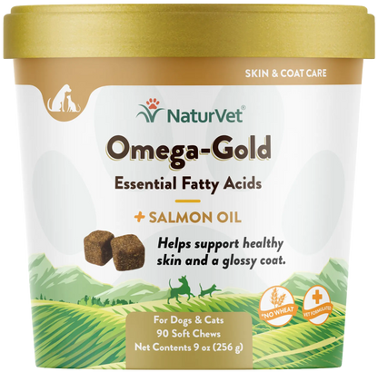 Front of NaturVet Omega-Gold Plus Salmon Oil Soft Chews for Dogs & Cats 90 Count 9-oz