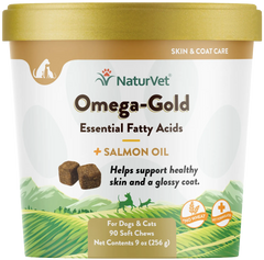 NaturVet Omega-Gold Plus Salmon Oil Soft Chews for Dogs & Cats 90 Count 9-oz