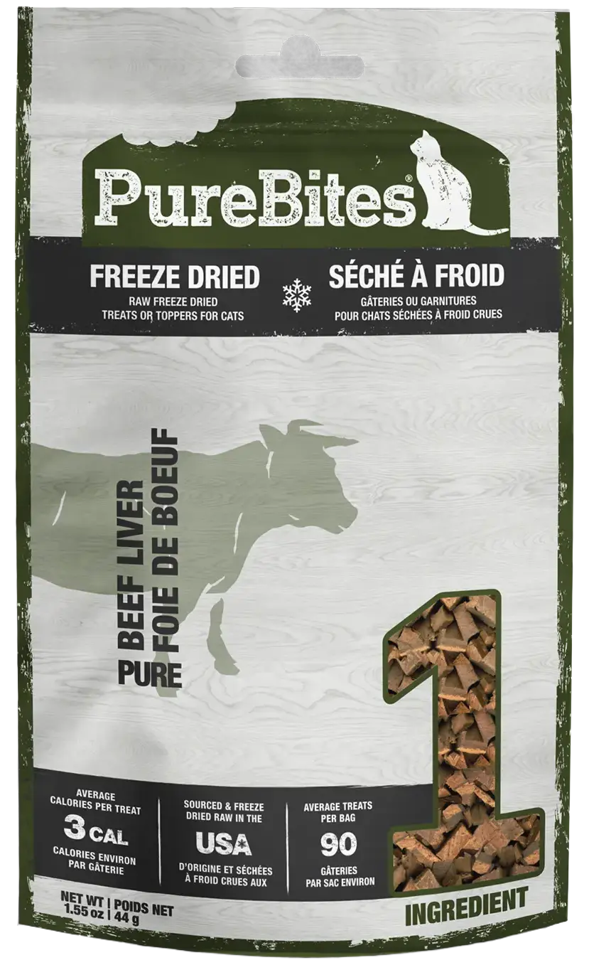 Front of PureBites Beef Liver Freeze-Dried Cat Treats 1.55-oz