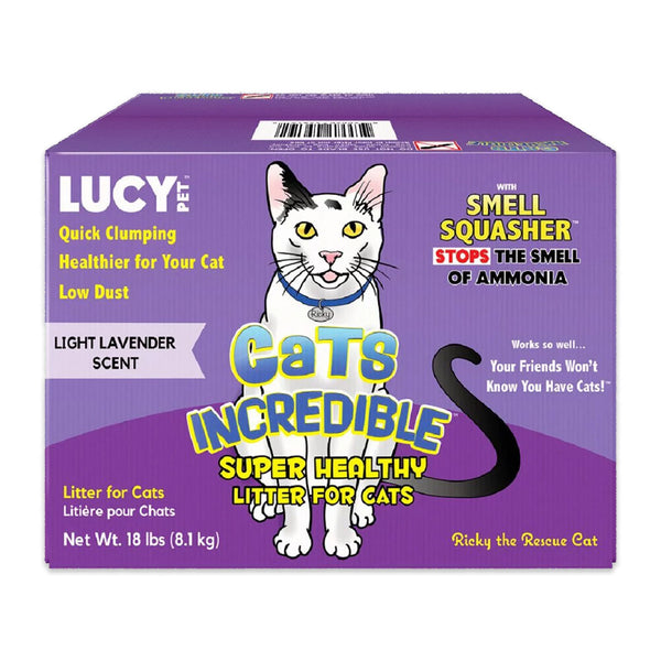 Front of Lucy Pet Products Cats Incredible Clumping Litter Light Lavender Scent 18-lb