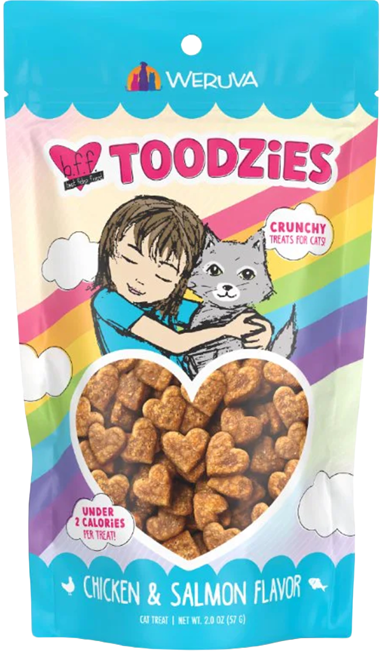 Front of Weruva B.F.F. Toodzies Crunchy Chicken & Salmon Cat Treats 2-oz