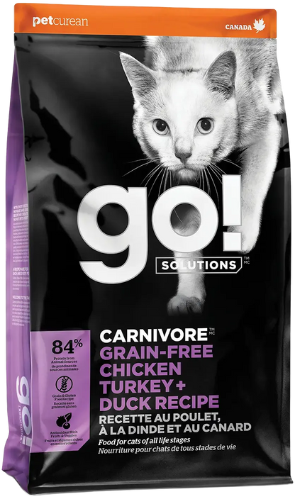 Front of Petcurean Go! Solutions Carnivore Grain-Free Dry Cat Food Chicken Turkey & Duck Recipe 3-lb