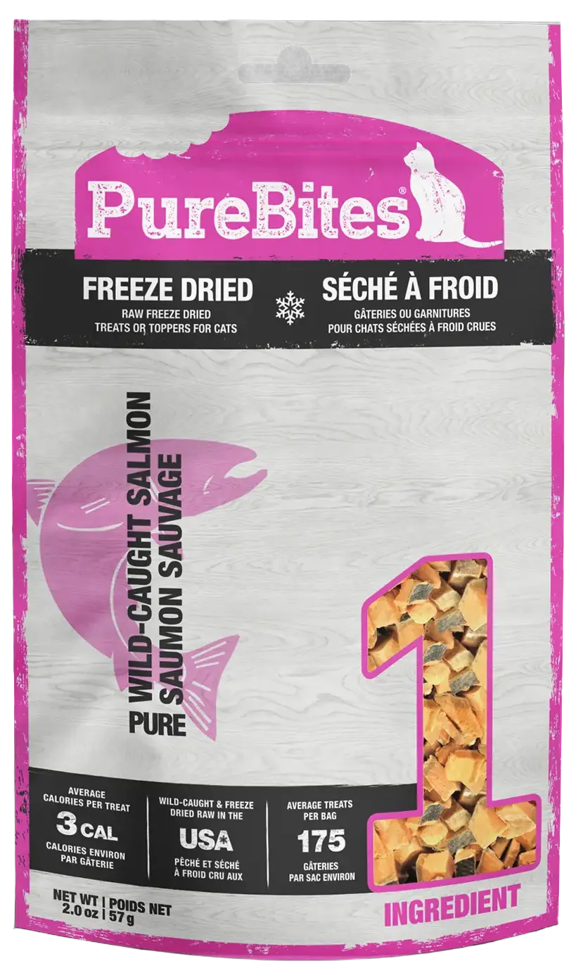 Front of PureBites Wild-Caught Salmon Freeze-Dried Pure Cat Treats 2-oz