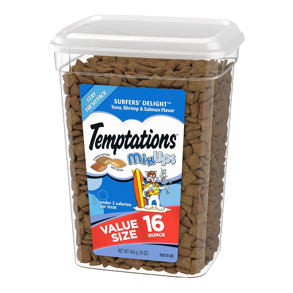 Front of Temptations MixUps Crunchy & Soft Adult Cat Treats Surfer's Delight 16-oz