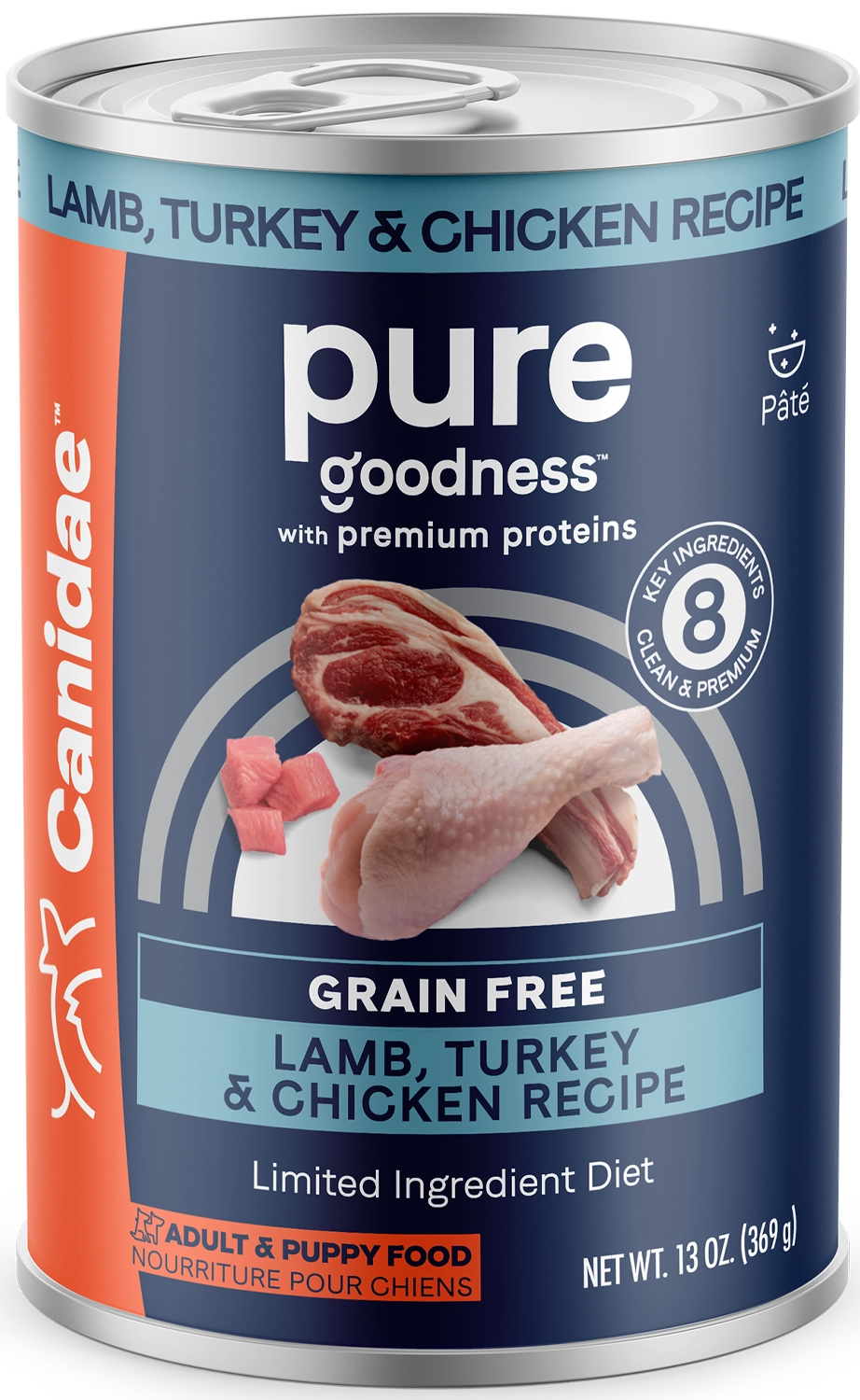 CANIDAE PURE Grain-Free Limited Ingredient Canned Dog Food Lamb, Turkey & Chicken 13-oz