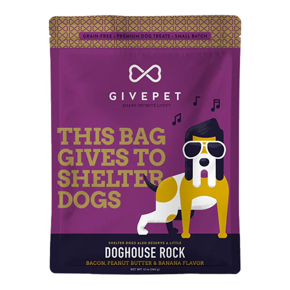 Front of Givepet Dog House Rock Grain-Free Premium Dog Treats Bacon Peanut Butter & Banana 11-oz