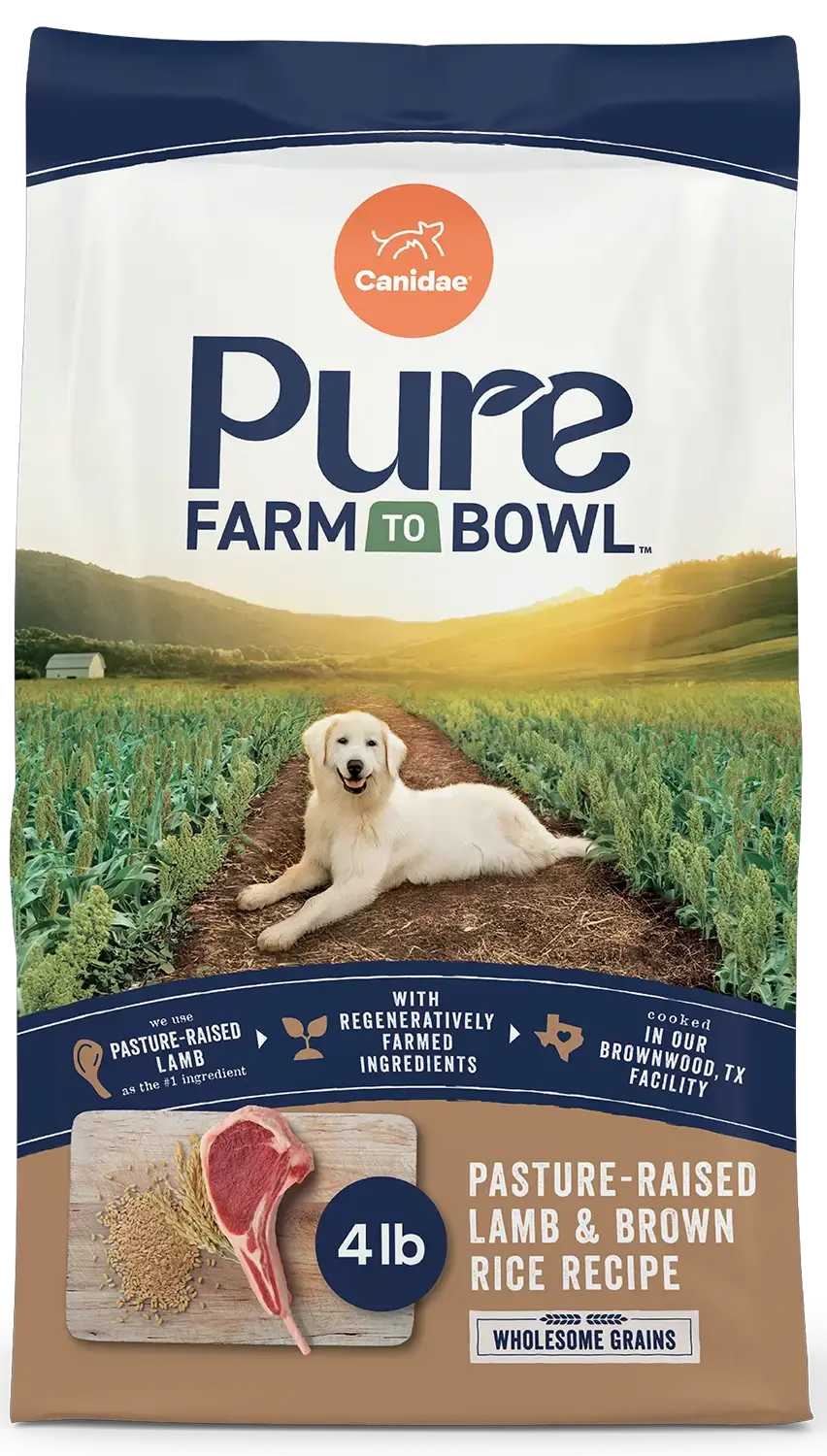Front of Canidae Pure Goodness Wholesome Grains Adult Dry Dog Food Real Lamb & Brown Rice Recipe 4-lb