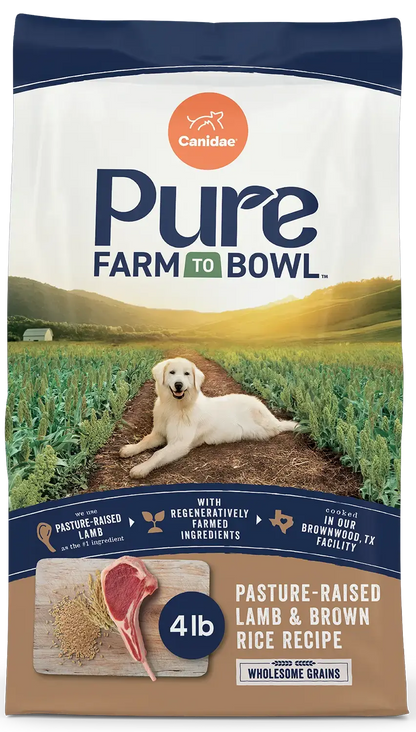 Front of Canidae Pure Goodness Wholesome Grains Adult Dry Dog Food Real Lamb & Brown Rice Recipe 4-lb