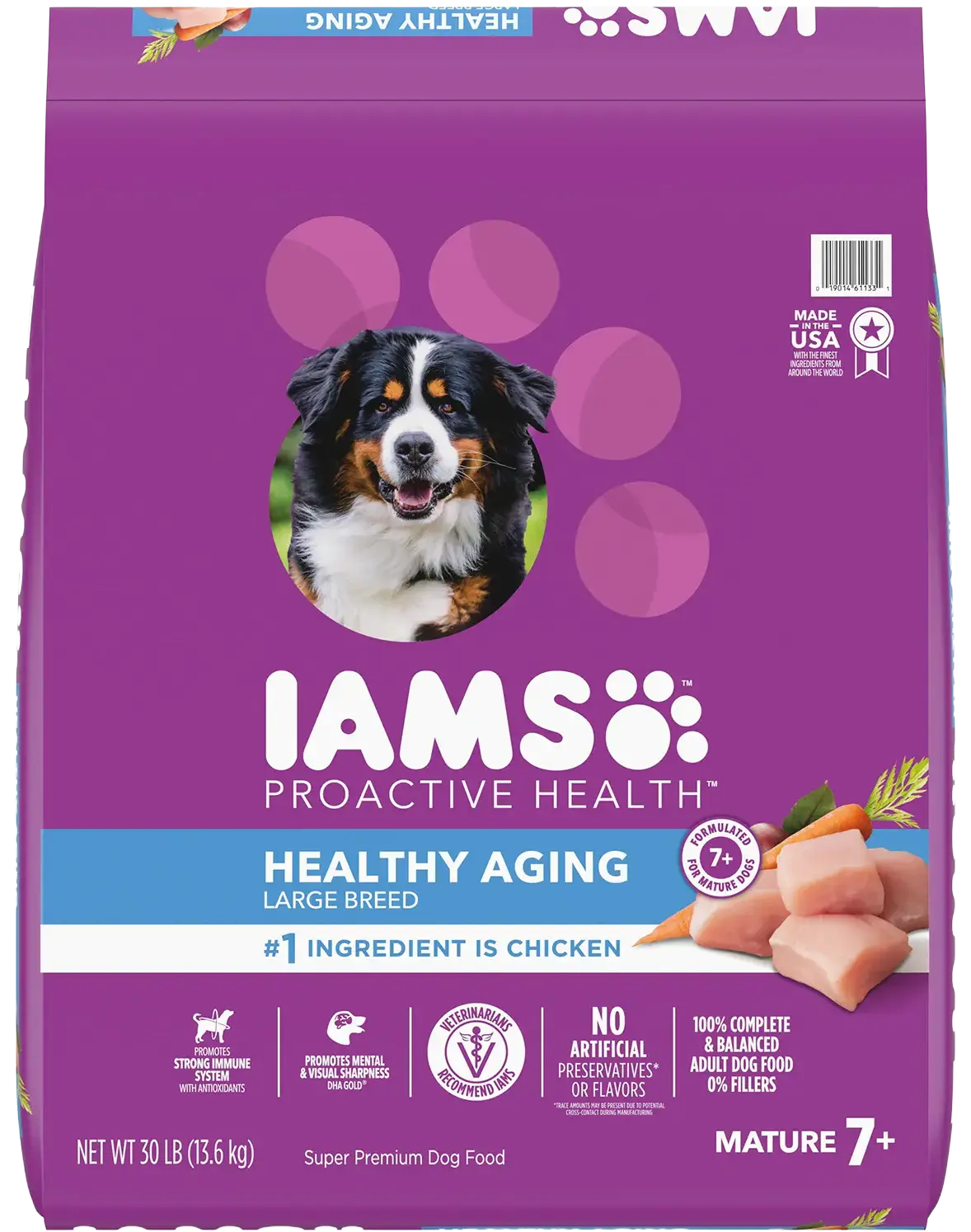 Front of IAMS Mature Adult Large Breed Senior Dry Dog Food Chicken 30-lb