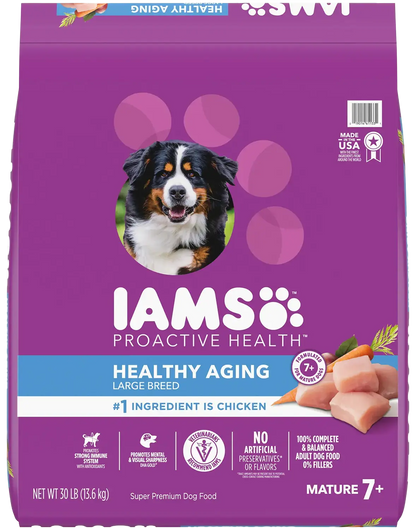 Front of IAMS Mature Adult Large Breed Senior Dry Dog Food Chicken 30-lb