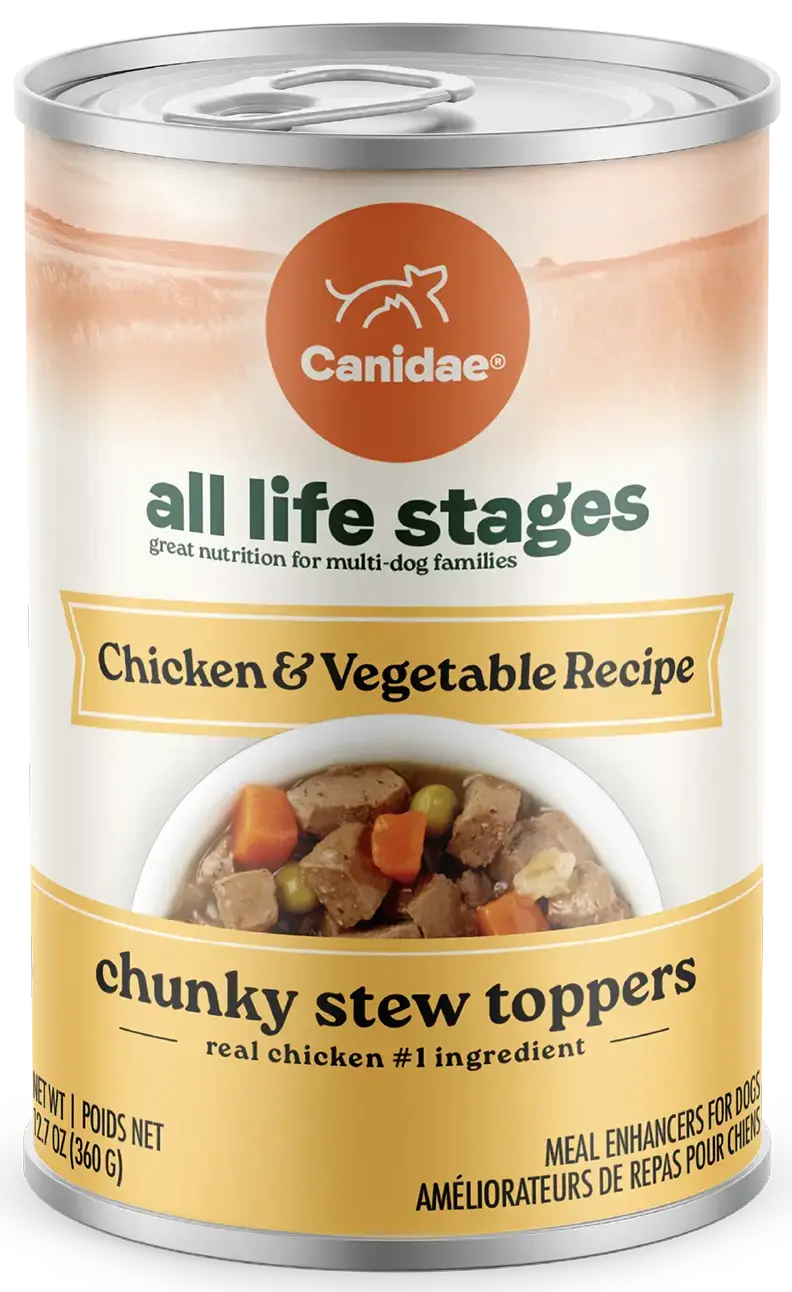 Front of CANIDAE All Life Stages Chunky Stew Wet Dog Food Topper Chicken & Vegetable 12.7-oz