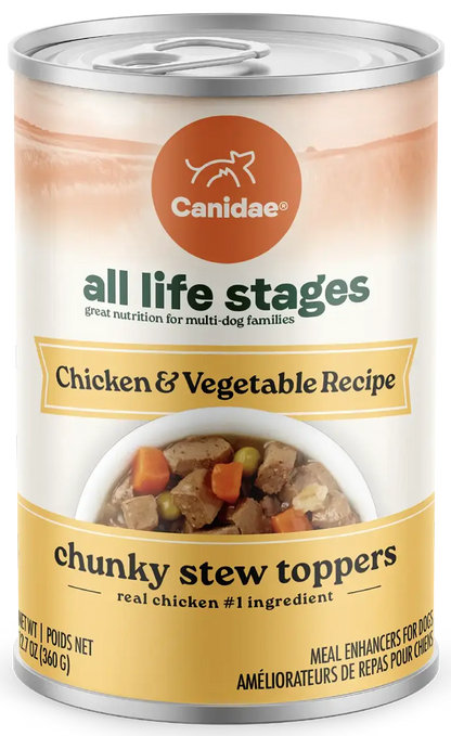 Front of CANIDAE All Life Stages Chunky Stew Wet Dog Food Topper Chicken & Vegetable 12.7-oz