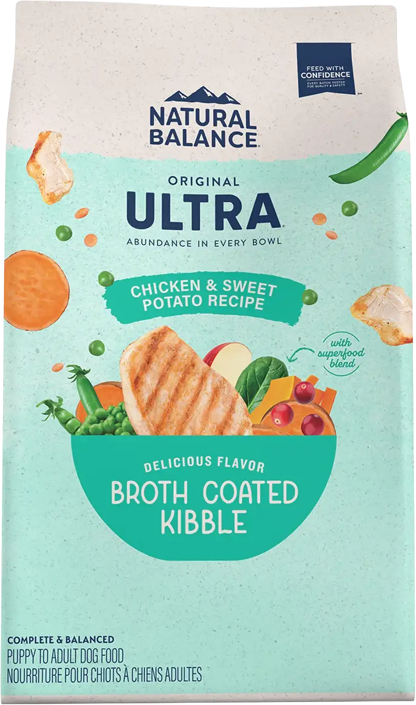 Front of Natural Balance Pet Foods Original Ultra Broth Coated Dry Dog Food Chicken & Sweet Potato 24-lb
