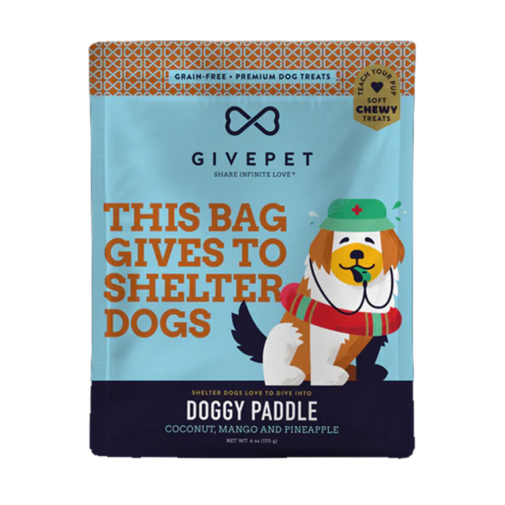 Front of Givepet Doggy Paddle Grain-Free Premium Soft Chewy Dog Treats Coconut, Mango & Pineapple 6-oz
