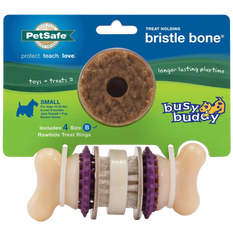 Busy Buddy Bristle Bone Treat-Dispensing Dog Chew Toy with Refillable Rawhide Treats Multicolor Small