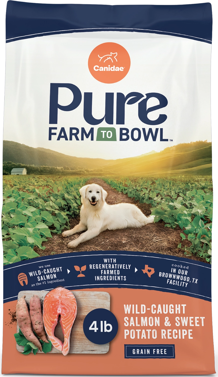 Front of Canidae Pure Goodness Grain-Free Puppy Dry Food Real Salmon & Sweet Potato Recipe 4-lb