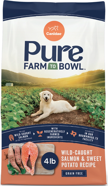 Front of Canidae Pure Goodness Grain-Free Puppy Dry Food Real Salmon & Sweet Potato Recipe 4-lb