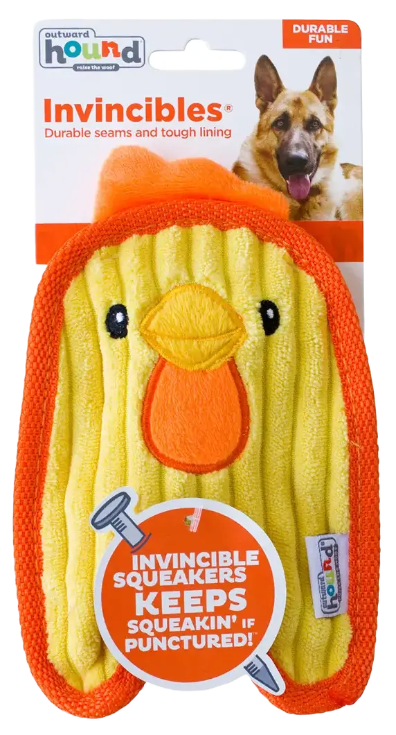 Front of Outward Hound Durablez Chick Squeaky Plush Dog Toy Yellow Extra Small