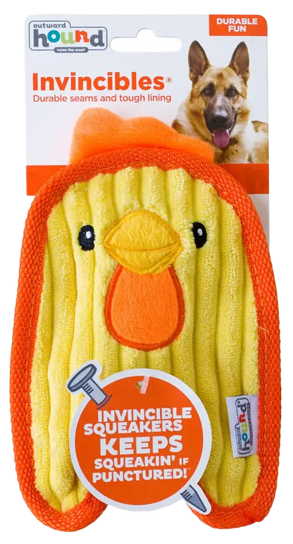 Front of Outward Hound Durablez Chick Squeaky Plush Dog Toy Yellow Extra Small