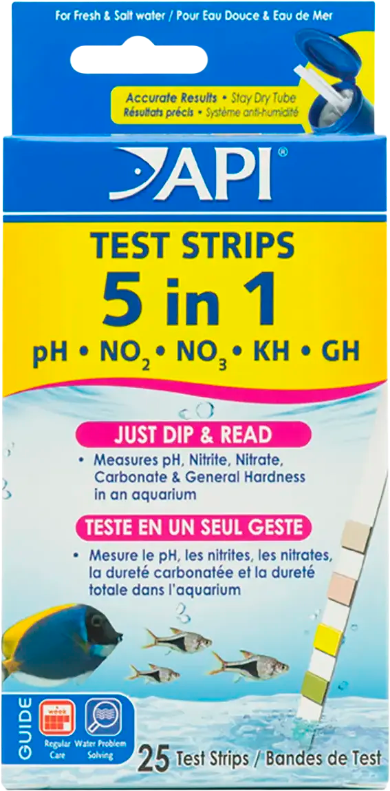 Front of API 5-in-1 Freshwater Aquarium Test Strip 25 Count