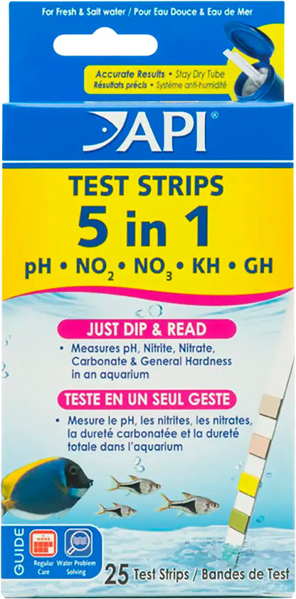 Front of API 5-in-1 Freshwater Aquarium Test Strip 25 Count