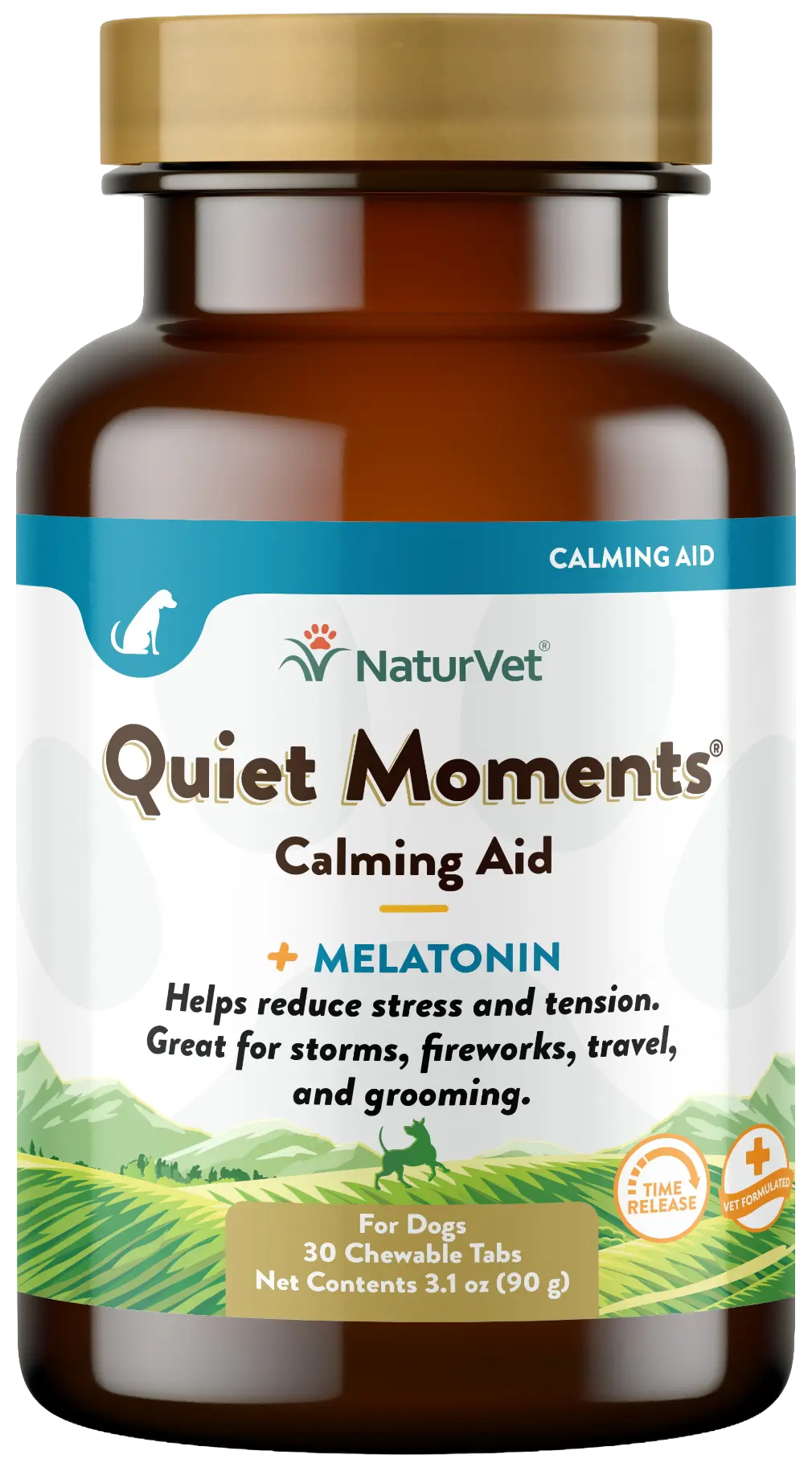 Front of NaturVet Quiet Moments Time Release Tasty Chewable Tablets for Dogs 30 Count 3.1-oz