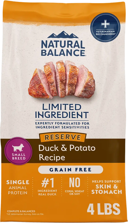Front of Natural Balance Pet Foods Limited Ingredient Reserve Grain Free Small Breed Dry Dog Food Duck & Potato 4-lb