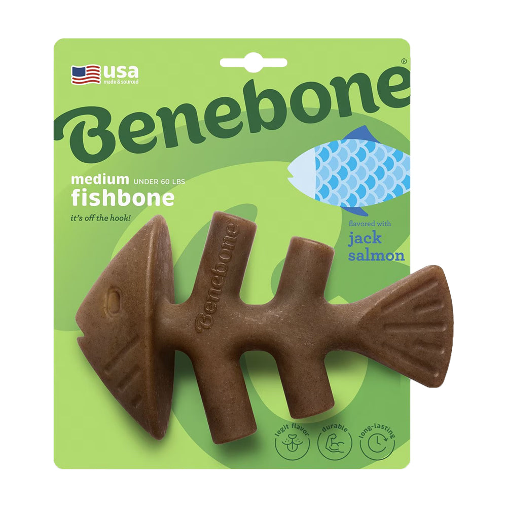 Front of Benebone Jack Salmon Fishbone Dog Chew Toy Medium