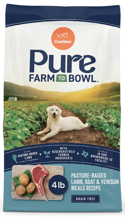 Front of Canidae Pure Goodness Grain-Free Limited Ingredient Adult Dry Dog Food Lamb, Goat & Venison Meals Recipe 4-lb