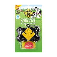 Bags on Board Bone Waste Pick-up Dispenser & Refill Bags with Dookie Dock Black 2 Rolls of 15 Pet Waste Bags 9 in X 14 in